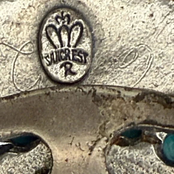 Rare Large Vintage Faux Turquoise Silver Tone Cuff Bracelet - Picture 8 of 12